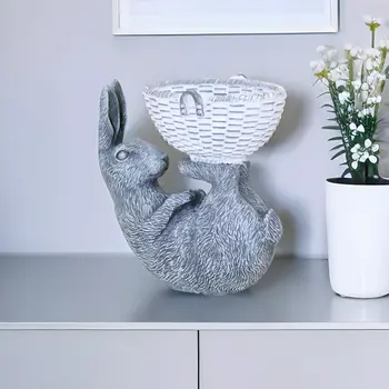 7" Gray And White Polyresin Rabbit Statue Tabletop Sculpture
