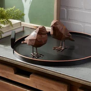 Set of Two Black And White Terracotta Chicken Figurines