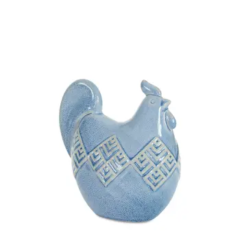 Set of Two Blue Ceramic Chicken Figurines