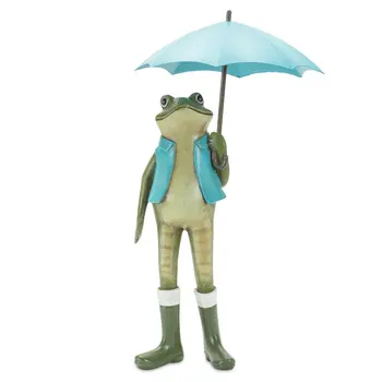Set of Two 11" Blue And Green Cement Frog Statue Tabletop Sculpture
