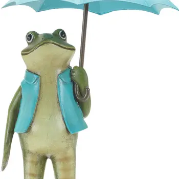 Set of Two 11" Blue And Green Cement Frog Statue Tabletop Sculpture