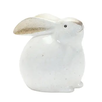 Set of Four White And Brown Terracotta Rabbit Figurines