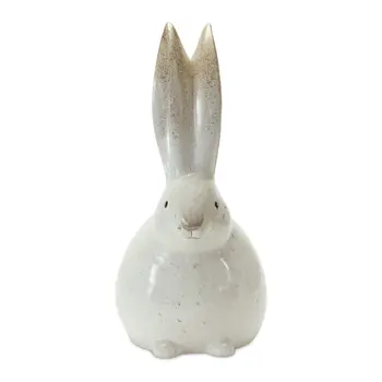 Set of Two White And Brown Terracotta Rabbit Figurines