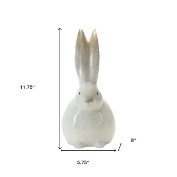 Set of Two White And Brown Terracotta Rabbit Figurines