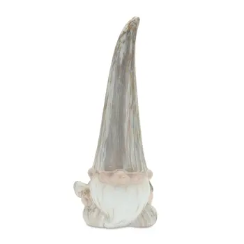 Set of Two Gray and Beige Terracotta Fairy Christmas Standing Gnome Tabletop Sculpture