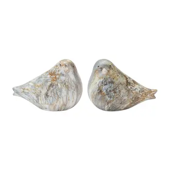 Set of Two Brown Blue And Ivory Faux Marble Bird Figurines