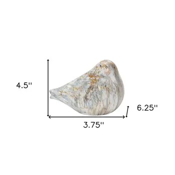 Set of Two Brown Blue And Ivory Faux Marble Bird Figurines