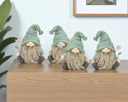 Set of Four Brown And Green Polyresin Gnomes