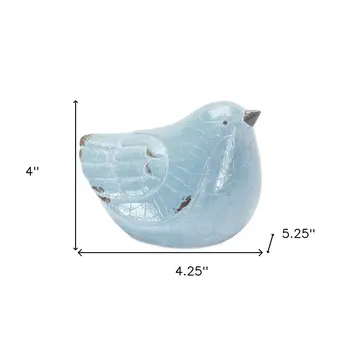 Set of Four Blue Terracotta Bird Figurines