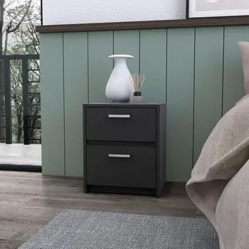 19" Black Wood Two Drawer Nightstand with Integrated Tech