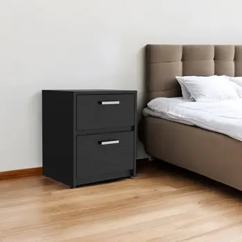 19" Black Wood Two Drawer Nightstand with Integrated Tech