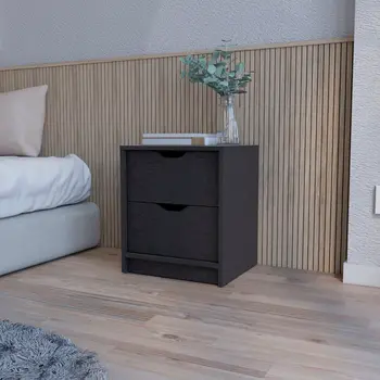 19" Black Wood Two Drawer Nightstand with Integrated Tech
