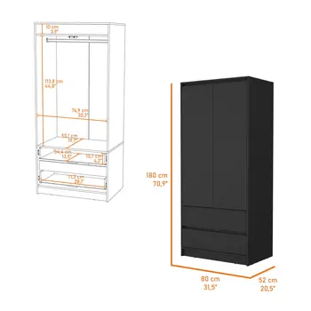 32" Black Accent Cabinet Soft Close With Multiple Shelves And Three Drawers