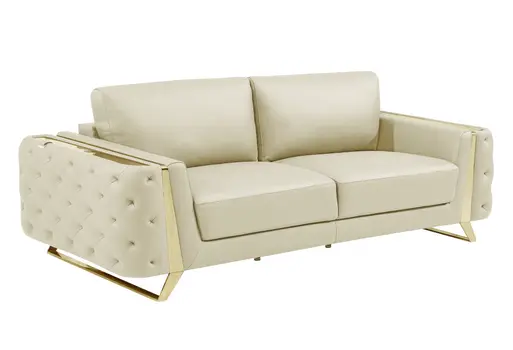 Three Piece Indoor Beige Italian Leather Six Person Seating Set