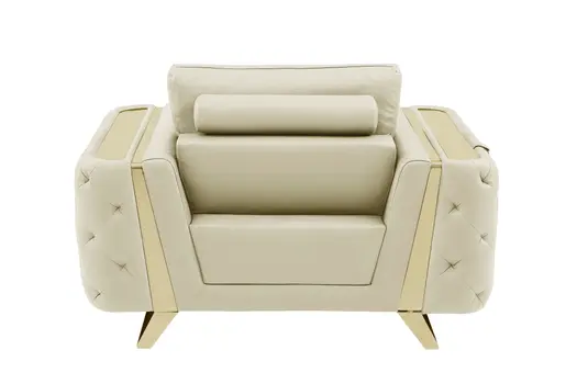 Three Piece Indoor Beige Italian Leather Six Person Seating Set