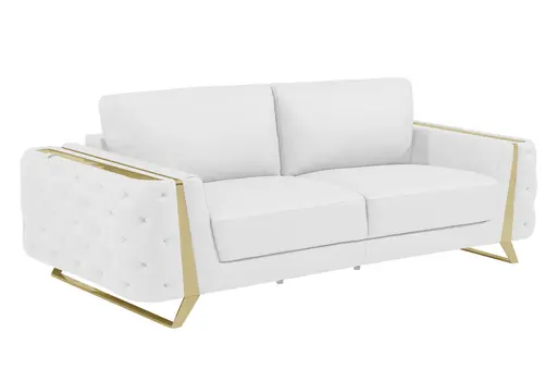 Two Piece Indoor White Italian Leather Five Person Seating Set