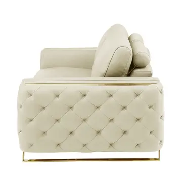 50" Beige And Gold Genuine Leather Tufted Club Chair
