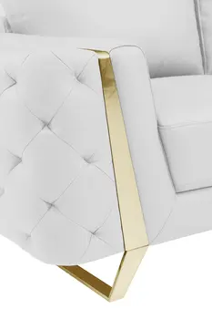 72" White And Gold Genuine Leather Loveseat