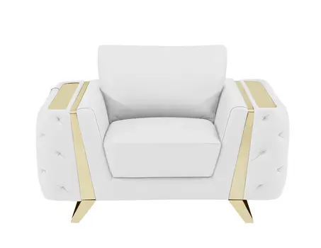 50" White And Gold Genuine Leather Club Chair
