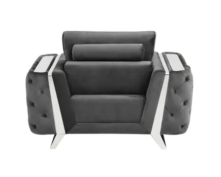 50" Dark Gray And Silver Velvet Tufted Club Chair