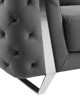50" Dark Gray And Silver Velvet Tufted Club Chair