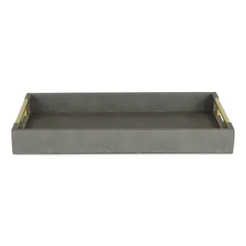 16" Gray Wood Faux Shagreen Serving Tray With Handles