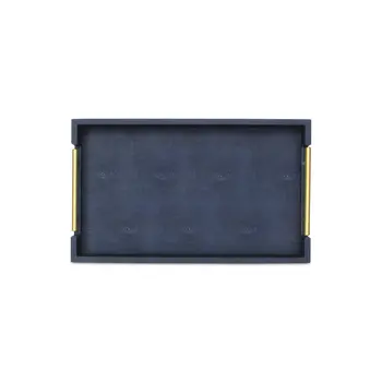 16" Navy Blue Wood Faux Shagreen Serving Tray With Handles