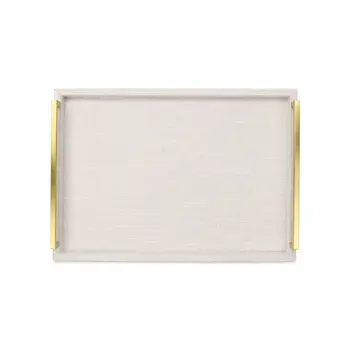 Set of Two Off White Wood and Fabric Nested Serving Trays With Gold Handles
