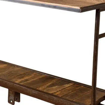 64" Brown And Black Solid Wood And Steel Sled Base Dining Table