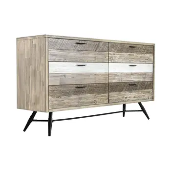 63" Natural and Ivory Solid Wood Six Drawer Double Dresser
