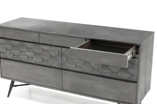 61" Gray Solid Wood Six Drawer Double Dresser