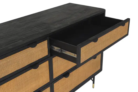 61" Natural and Black Solid Wood Six Drawer Double Dresser