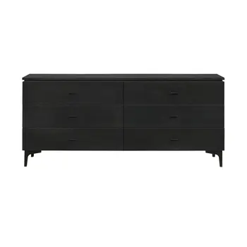 63" Black Six Drawer Double Dresser