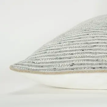 20" Gray and Cream Striped Cotton Throw Pillow