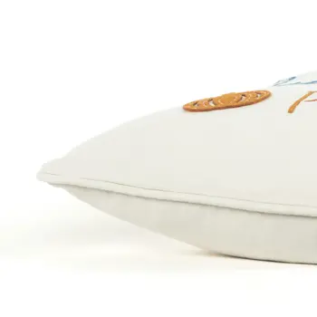 20" Ivory Blue and Orange Thanksgiving Cotton Pillow With Applique, Embroidery Edges