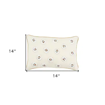 14" X 20" Beige and White Christmas Cotton Pillow With Applique, Embroidery Edges