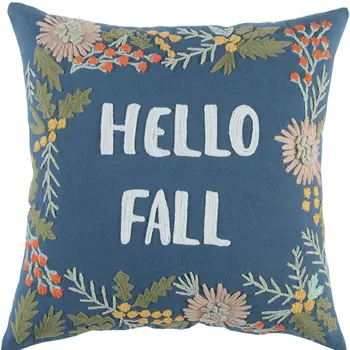 18" Blue and Pink Thanksgiving Cotton Pillow With Embroidery Edges