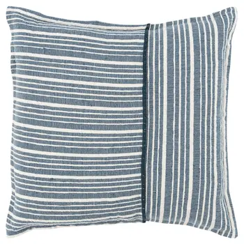 20" Blue and White Cotton Pillow With Embroidery Edges