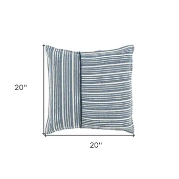 20" Blue and White Cotton Pillow With Embroidery Edges