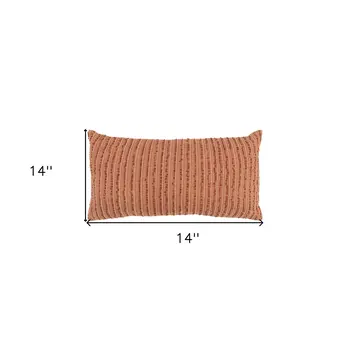 14" X 14" Terra Cotta Striped Cotton Blend Throw Pillow