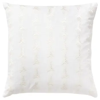 20" White Cotton Throw Pillow With Embroidery