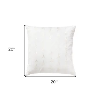 20" White Cotton Throw Pillow With Embroidery