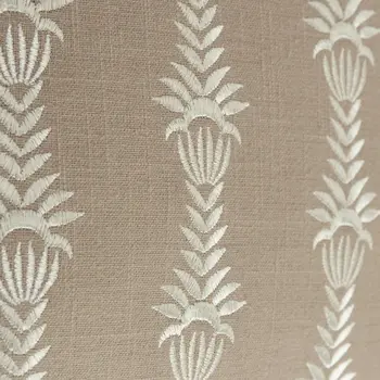 20" Taupe and White Cotton Throw Pillow With Embroidery