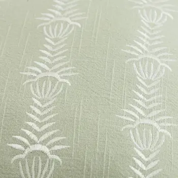 20" Green and White Cotton Throw Pillow With Embroidery