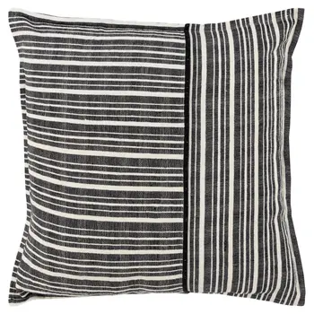 20" Black and White Cotton Pillow With Embroidery Edges