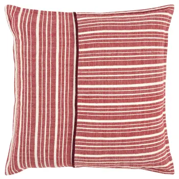 20" Red and Ivory Striped Cotton Throw Pillow