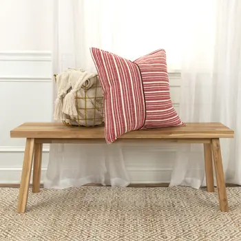 20" Red and Ivory Striped Cotton Throw Pillow