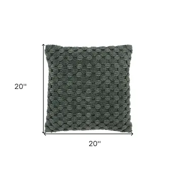 20" Dark Green Cotton Throw Pillow with Texture