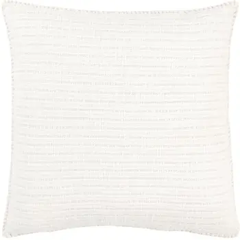 22" White Striped Cotton Throw Pillow