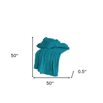 50" X 60" Teal Blue Cotton Cable Knitted Striped Throw Blanket